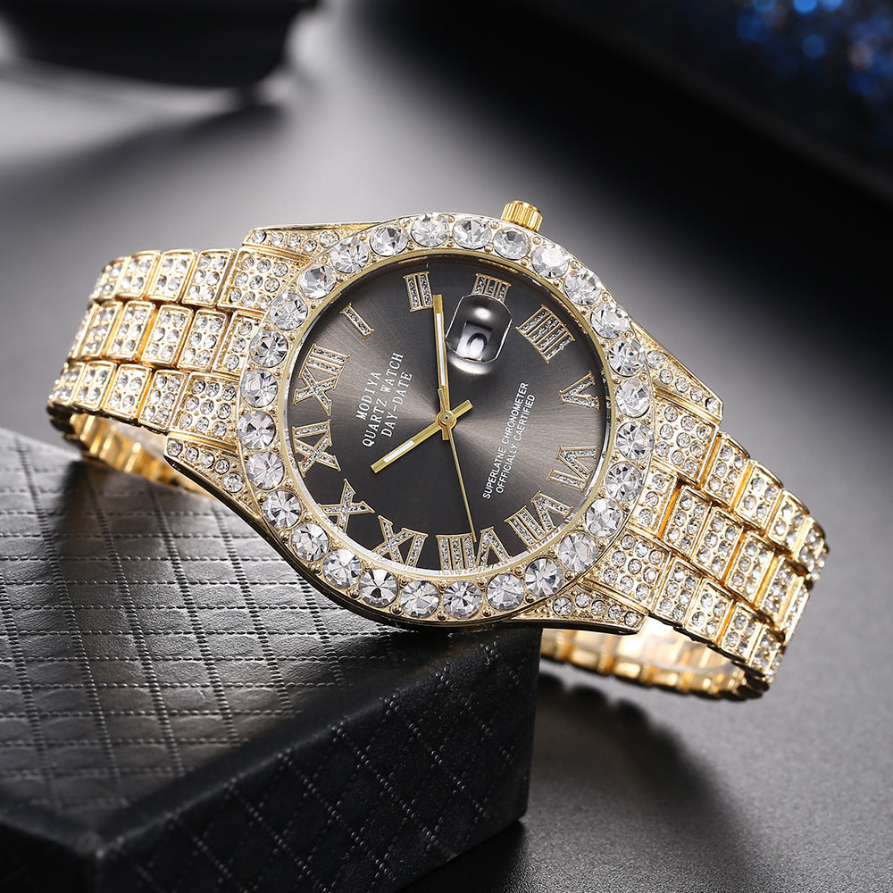 🔥Limited Time 50% OFF🔥Men's Luxury Rhinestone Decorated Round Dial Quartz Watch