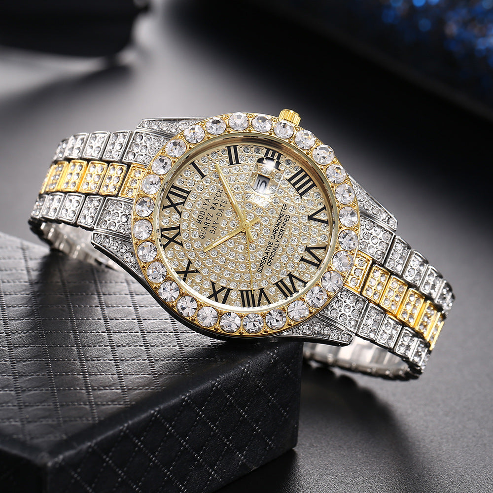 🔥Limited Time 50% OFF🔥Men's Luxury Rhinestone Decorated Round Dial Quartz Watch
