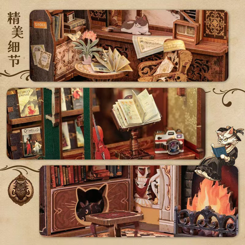 【OWL BOOKSTORE】DIY bookcase with LED lights,Creative DIY toys. Best Gift For Kids