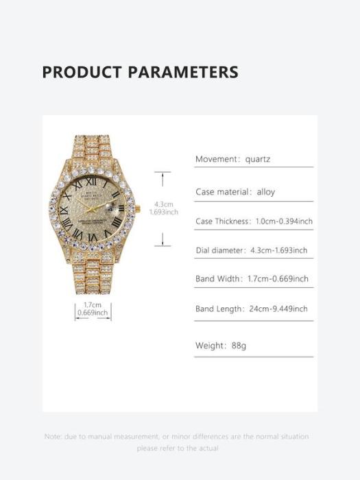 🔥Limited Time 50% OFF🔥Men's Luxury Rhinestone Decorated Round Dial Quartz Watch