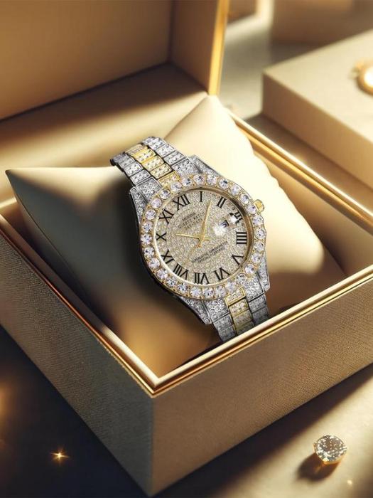 🔥Limited Time 50% OFF🔥Men's Luxury Rhinestone Decorated Round Dial Quartz Watch