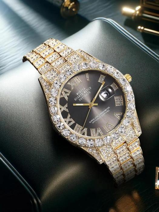 🔥Limited Time 50% OFF🔥Men's Luxury Rhinestone Decorated Round Dial Quartz Watch