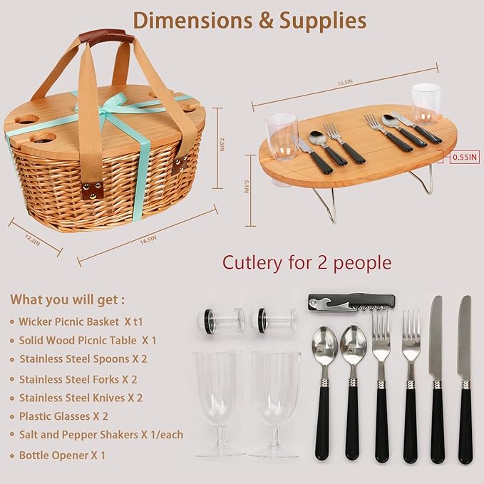 🔥Limited Time 50% OFF🔥Hap tim insulated wicker picnic basket with foldable wine table and tableware service set