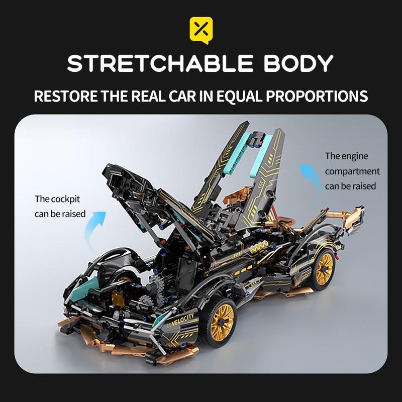 1:14 Black Gold V12 building blocks assembled sports car racing car educational toy car gift