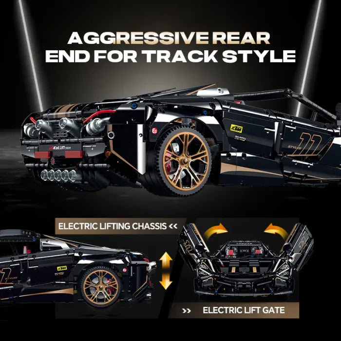 1:14 Black Gold V12 building blocks assembled sports car racing car educational toy car gift