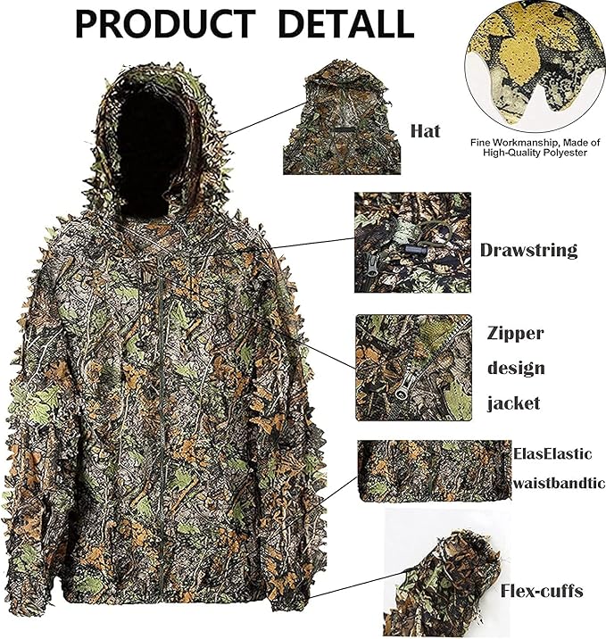 Hunting Ghillie Suit, 3D Leafy Camo Suit Camouflage(Oversize)