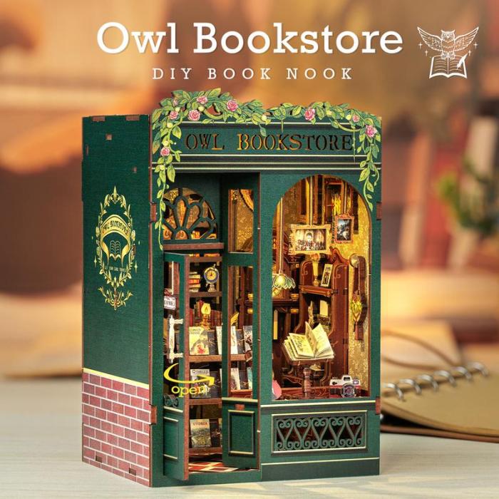 【OWL BOOKSTORE】DIY bookcase with LED lights,Creative DIY toys. Best Gift For Kids