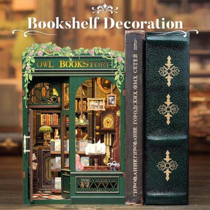 【OWL BOOKSTORE】DIY bookcase with LED lights,Creative DIY toys. Best Gift For Kids