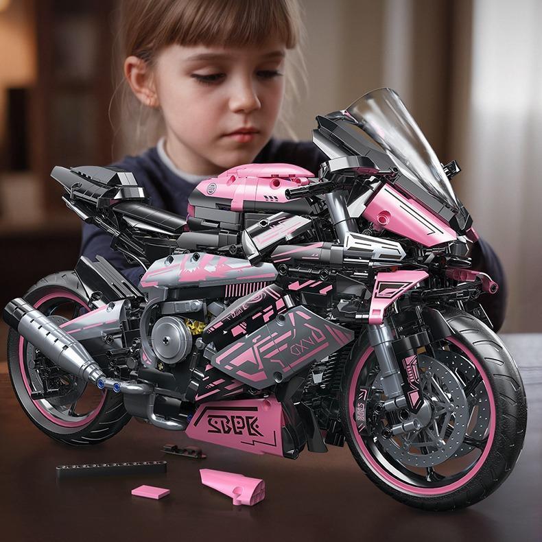 1:5 2060+pcs pink motorcycle building block assembly model