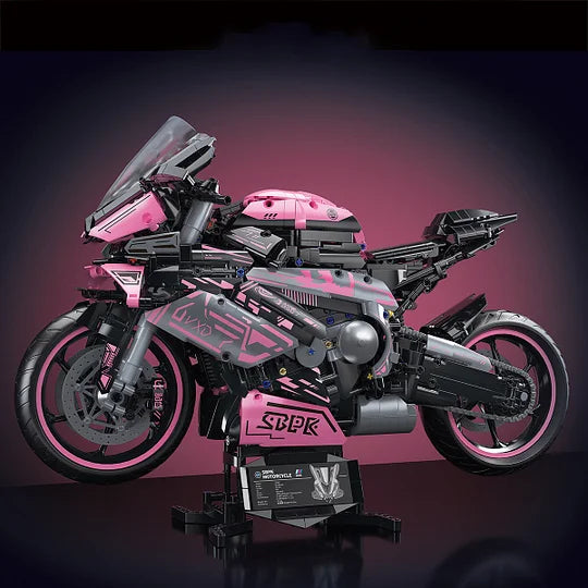 1:5 2060+pcs pink motorcycle building block assembly model