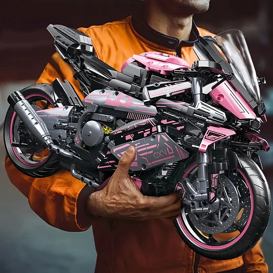 1:5 2060+pcs pink motorcycle building block assembly model