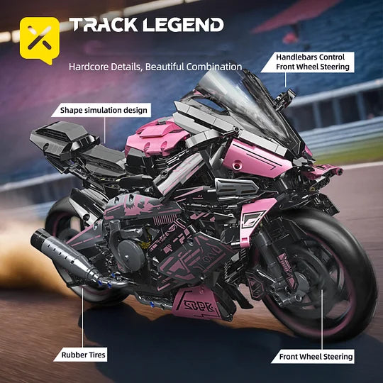 1:5 2060+pcs pink motorcycle building block assembly model