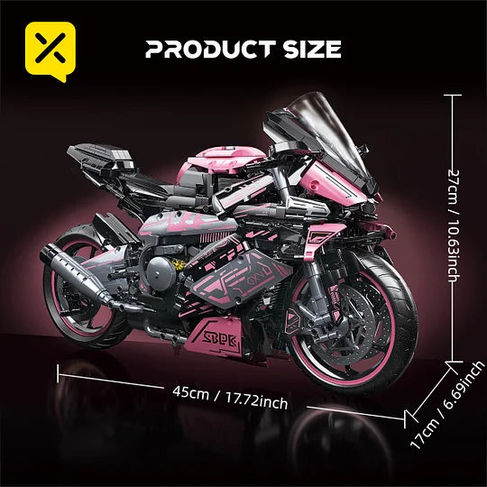1:5 2060+pcs pink motorcycle building block assembly model