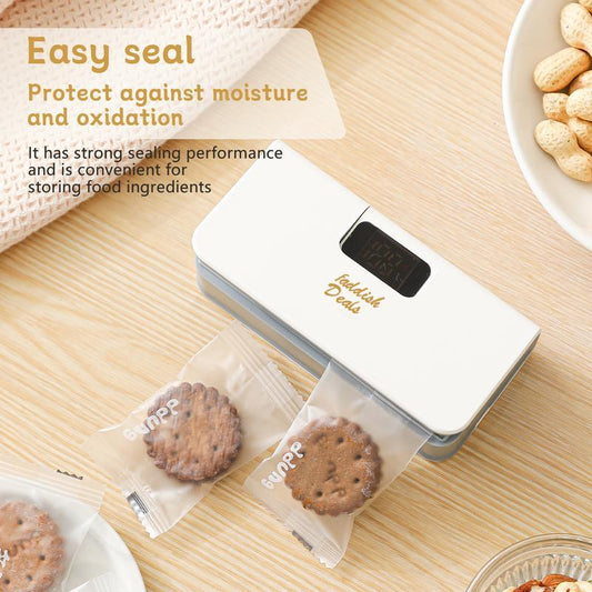 Portable sealing machine, suitable for sealing of snacks, coffee and pet food packaging, bag cutter, rechargeable, compact food storage sealing device
