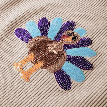 💕Women's Thanksgiving Sweatshirt With Sequin Turkey Graphic Corded Baggy Long Sleeve✨