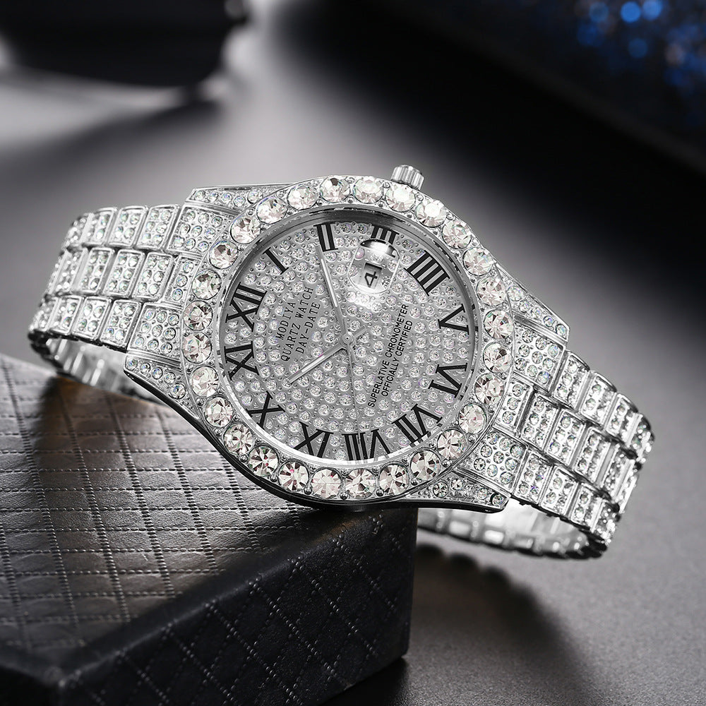 🔥Limited Time 50% OFF🔥Men's Luxury Rhinestone Decorated Round Dial Quartz Watch