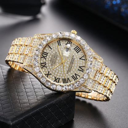🔥Limited Time 50% OFF🔥Men's Luxury Rhinestone Decorated Round Dial Quartz Watch