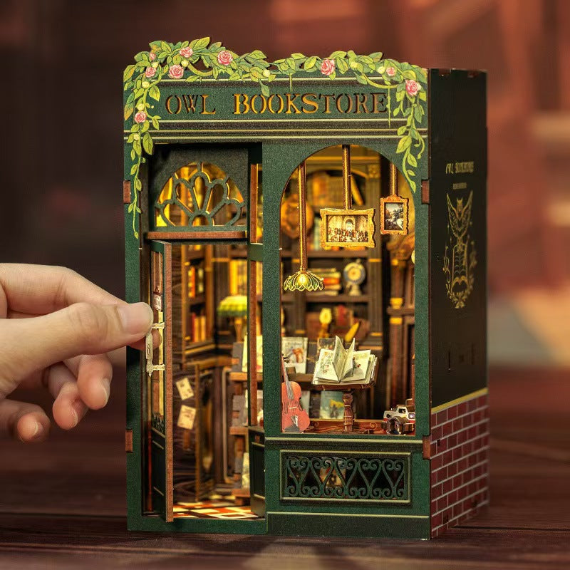 【OWL BOOKSTORE】DIY bookcase with LED lights，Creative DIY toys. Best Gift For Kids
