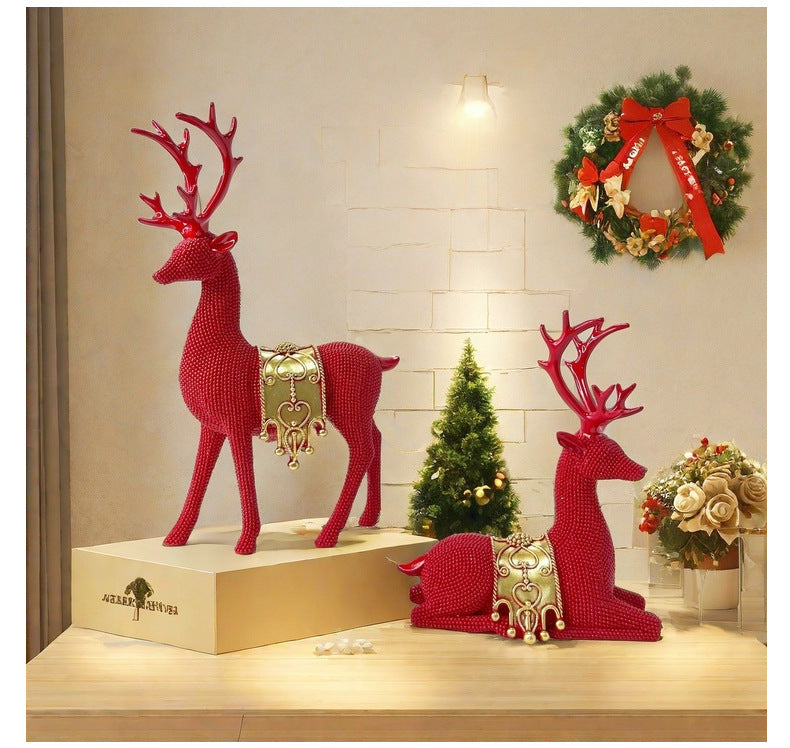 🦌Artistic Deer Statues Set of 2, Silver Color Glitter Details, Chip Carving Sculptures✨