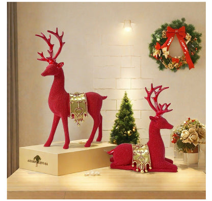 🦌Artistic Deer Statues Set of 2, Silver Color Glitter Details, Chip Carving Sculptures✨