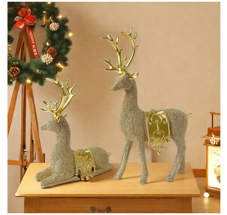 🦌Artistic Deer Statues Set of 2, Silver Color Glitter Details, Chip Carving Sculptures✨