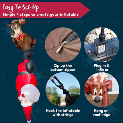 🎅Christmas Inflatable 8 FT Reindeer and Climbing Santa, Blow Up Inflatable with Build-in LED✨（Free Shipping）