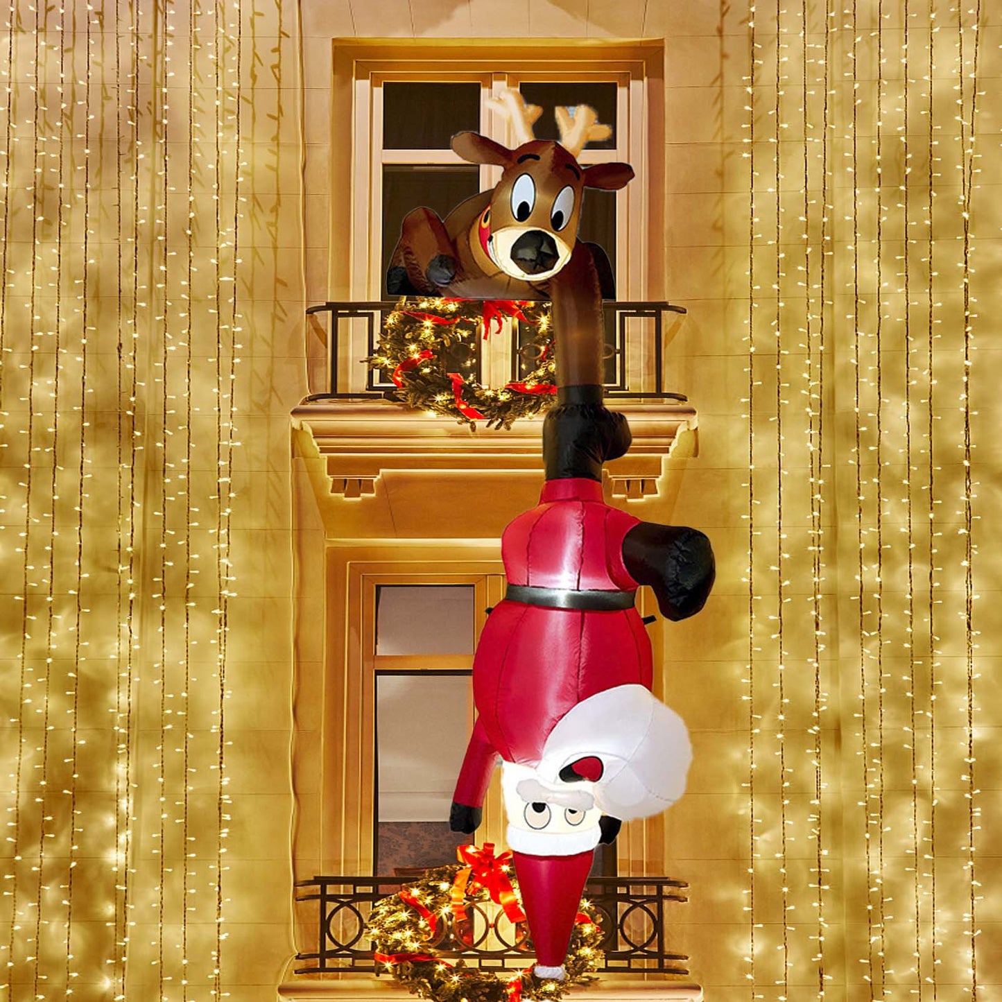 🎅Christmas Inflatable 8 FT Reindeer and Climbing Santa, Blow Up Inflatable with Build-in LED✨（Free Shipping）