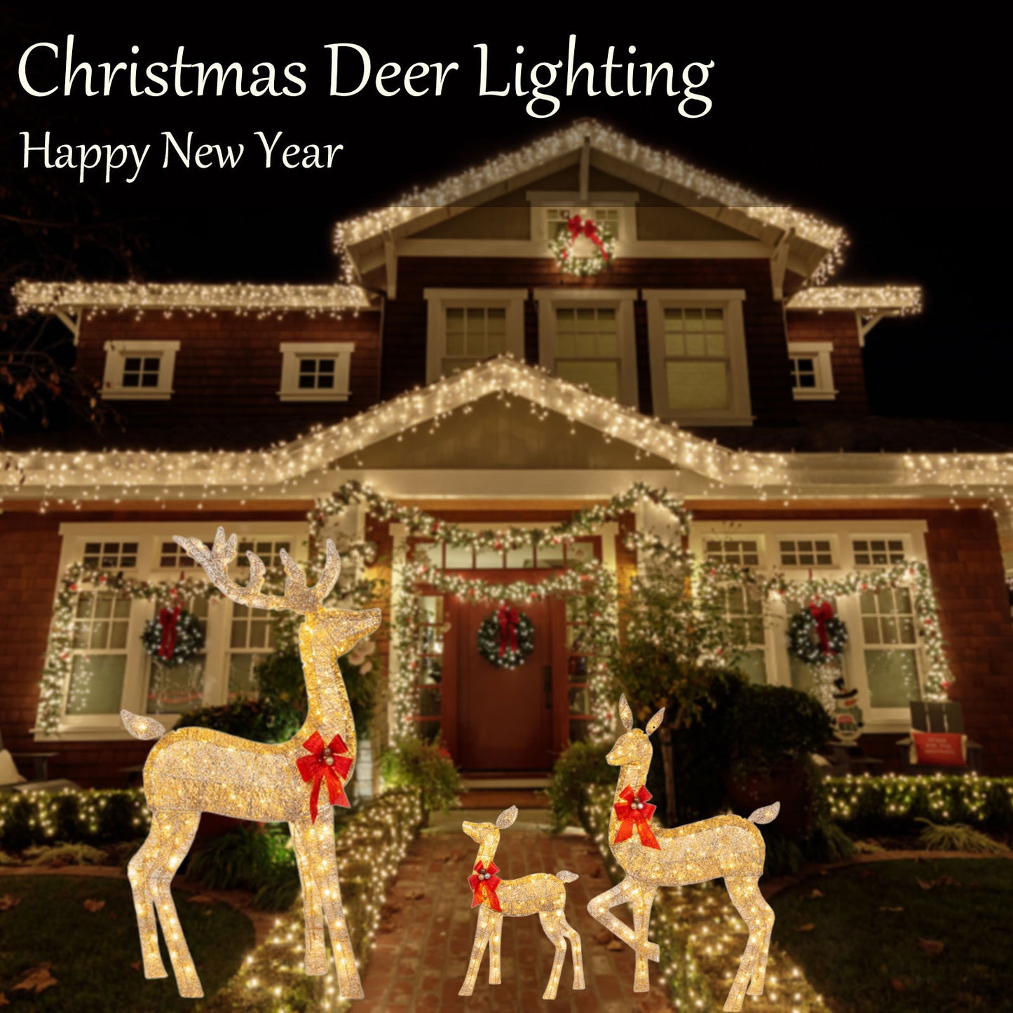 🦌3-Piece Christmas Lighted Reindeer Outdoor Christmas Decoration with 210 LED Lights✨
