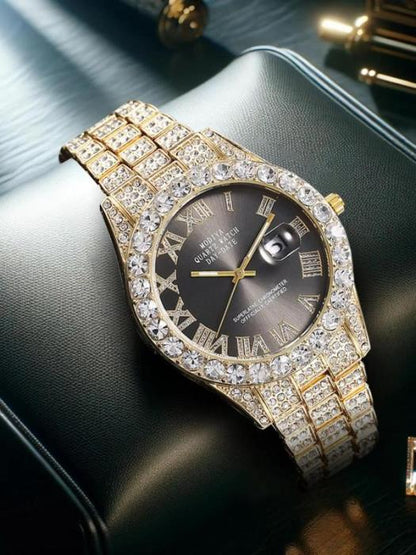 🔥Limited Time 50% OFF🔥Men's Luxury Rhinestone Decorated Round Dial Quartz Watch
