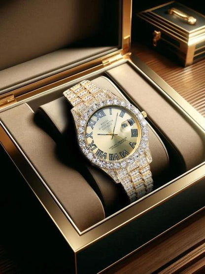 🔥Limited Time 50% OFF🔥Men's Luxury Rhinestone Decorated Round Dial Quartz Watch