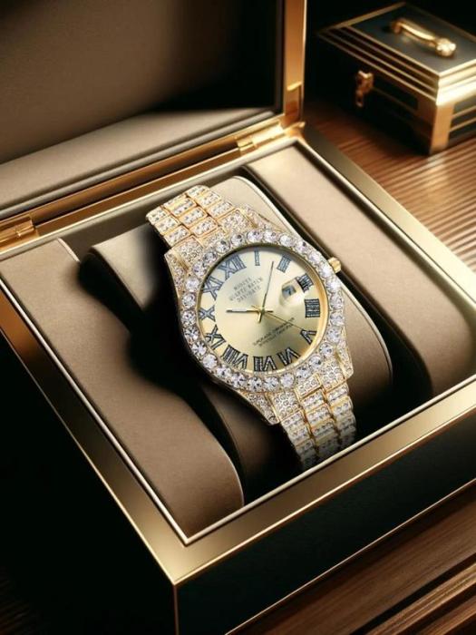 🔥Limited Time 50% OFF🔥Men's Luxury Rhinestone Decorated Round Dial Quartz Watch