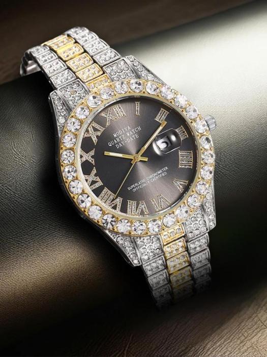 🔥Limited Time 50% OFF🔥Men's Luxury Rhinestone Decorated Round Dial Quartz Watch