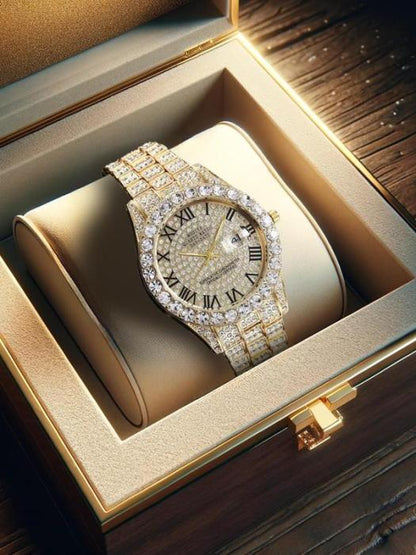 🔥Limited Time 50% OFF🔥Men's Luxury Rhinestone Decorated Round Dial Quartz Watch