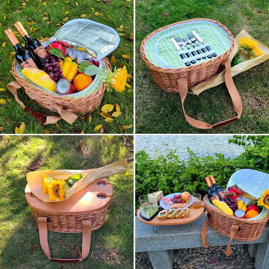 🔥Limited Time 50% OFF🔥Hap tim insulated wicker picnic basket with foldable wine table and tableware service set