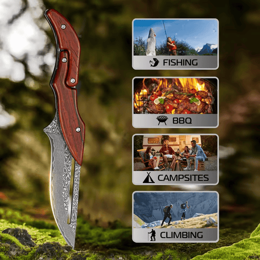 🔥Limited Time 50% OFF🔥Damascus steel camping knife, multi-functional knife, suitable for camping barbecue cooking