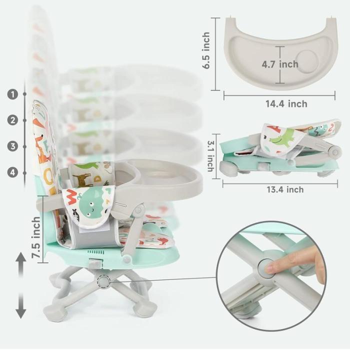 🔥Limited Time 50% OFF🔥Baby Booster Seat, Portable Toddler High Chair with Removable Tray & Seat Pad