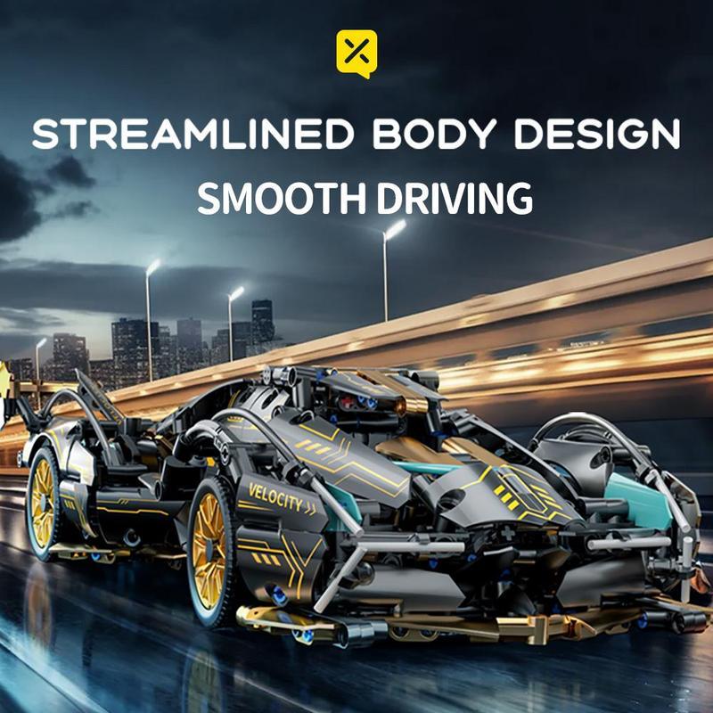 1:14 Black Gold V12 building blocks assembled sports car racing car educational toy car gift