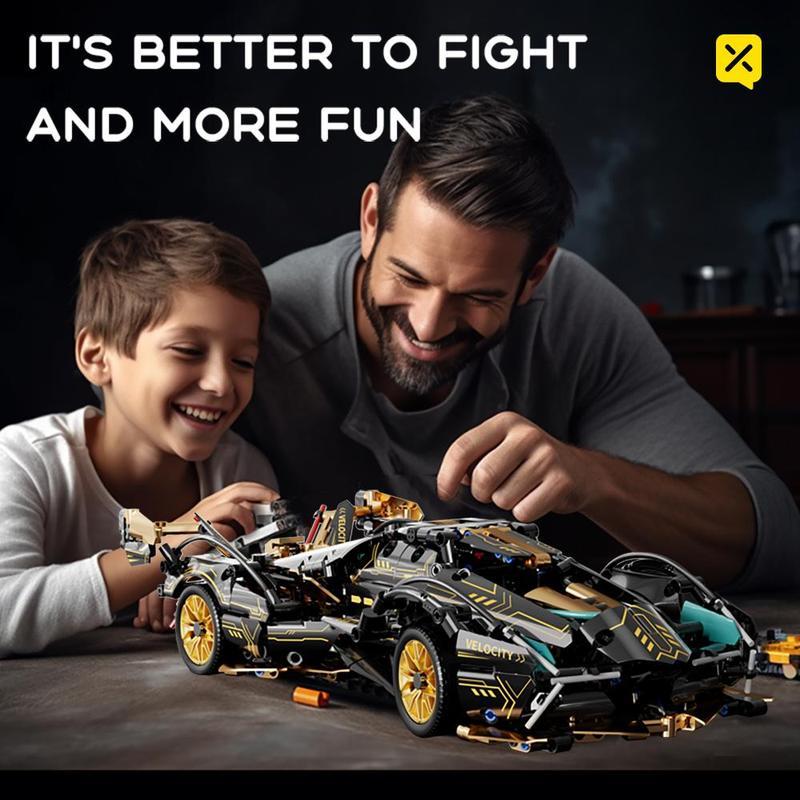 1:14 Black Gold V12 building blocks assembled sports car racing car educational toy car gift