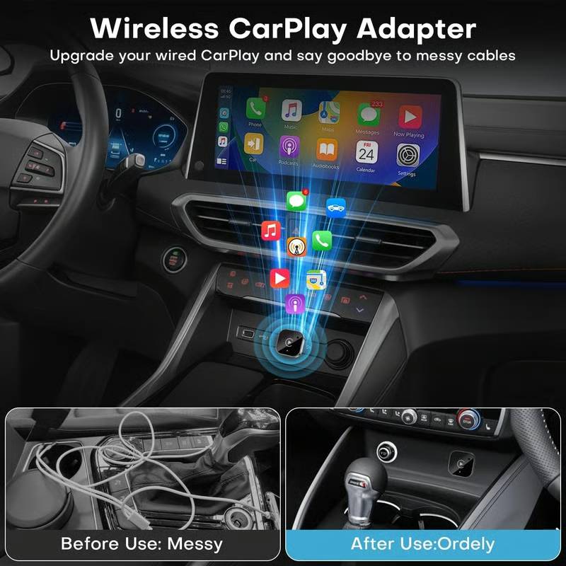 🔥2026 Upgrade 3 in 1 Wireless Carplay Mirror Link Adapter Instant Wired to Wireless Conversion Plug & PlayMini Stable Design for Wired Carplay,AirPlay