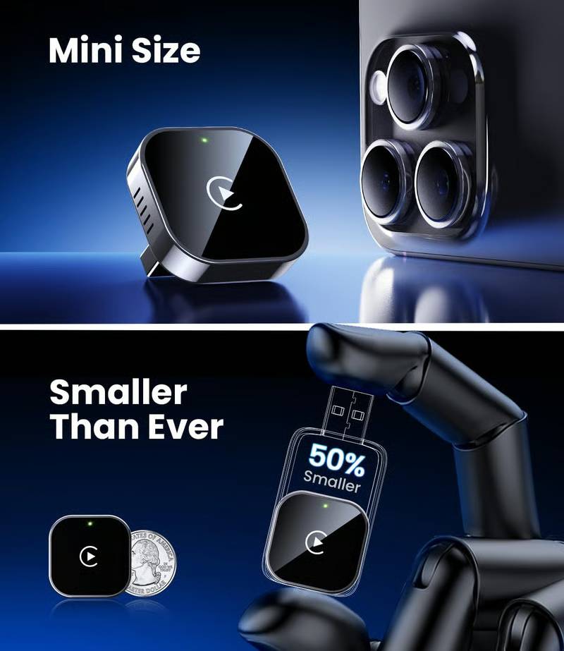 🔥2026 Upgrade 3 in 1 Wireless Carplay Mirror Link Adapter Instant Wired to Wireless Conversion Plug & PlayMini Stable Design for Wired Carplay,AirPlay