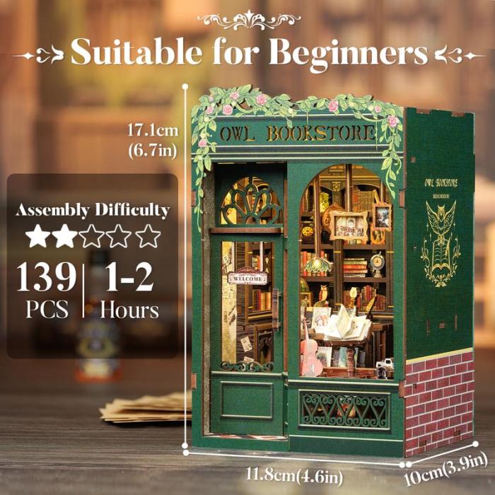【OWL BOOKSTORE】DIY bookcase with LED lights，Creative DIY toys. Best Gift For Kids