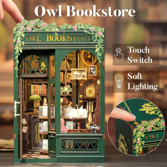 【OWL BOOKSTORE】DIY bookcase with LED lights，Creative DIY toys. Best Gift For Kids