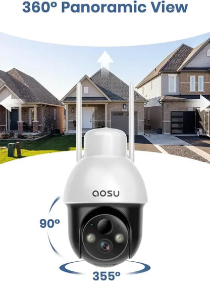 🔥Limited Time 50% OFF⚡AOSU Solar Security Camera Wireless Outdoor with Panoramic PTZ, Human Auto Tracking, 2K Night Vision