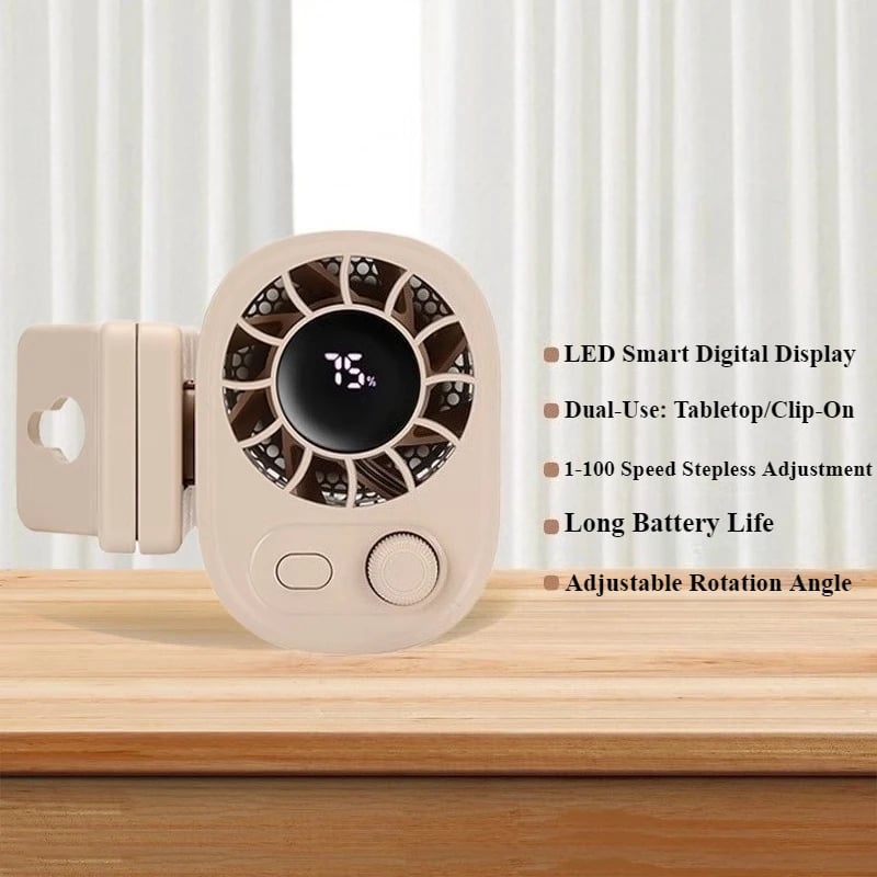❄️Car Clip Fan with LED Display[360° Rotatable 100 Speed Wind 1800mAh Low Noise Mini Fan Clamp Anywhere]