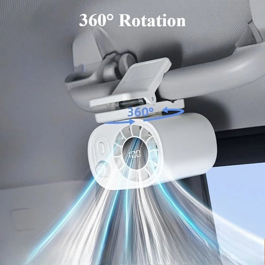 ❄️Car Clip Fan with LED Display[360° Rotatable 100 Speed Wind 1800mAh Low Noise Mini Fan Clamp Anywhere]