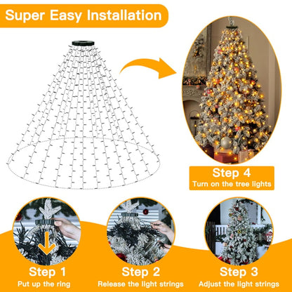 🌲Christmas Tree Waterfall Lights with Ring✨