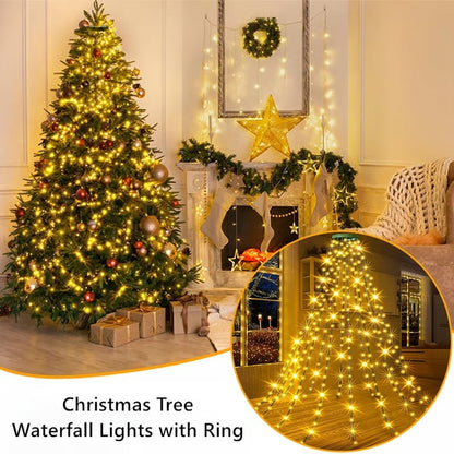 🌲Christmas Tree Waterfall Lights with Ring✨