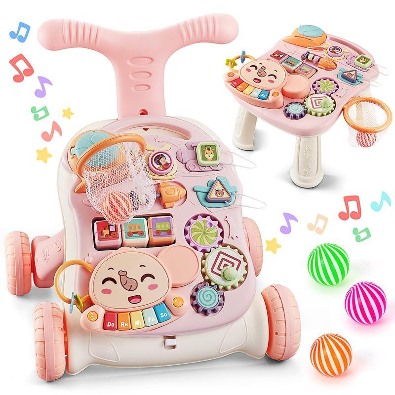 TOY Life 3 in 1 Baby Push Walker and Activity Center，Sit to Stand Walker