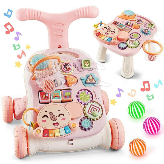 TOY Life 3 in 1 Baby Push Walker and Activity Center，Sit to Stand Walker