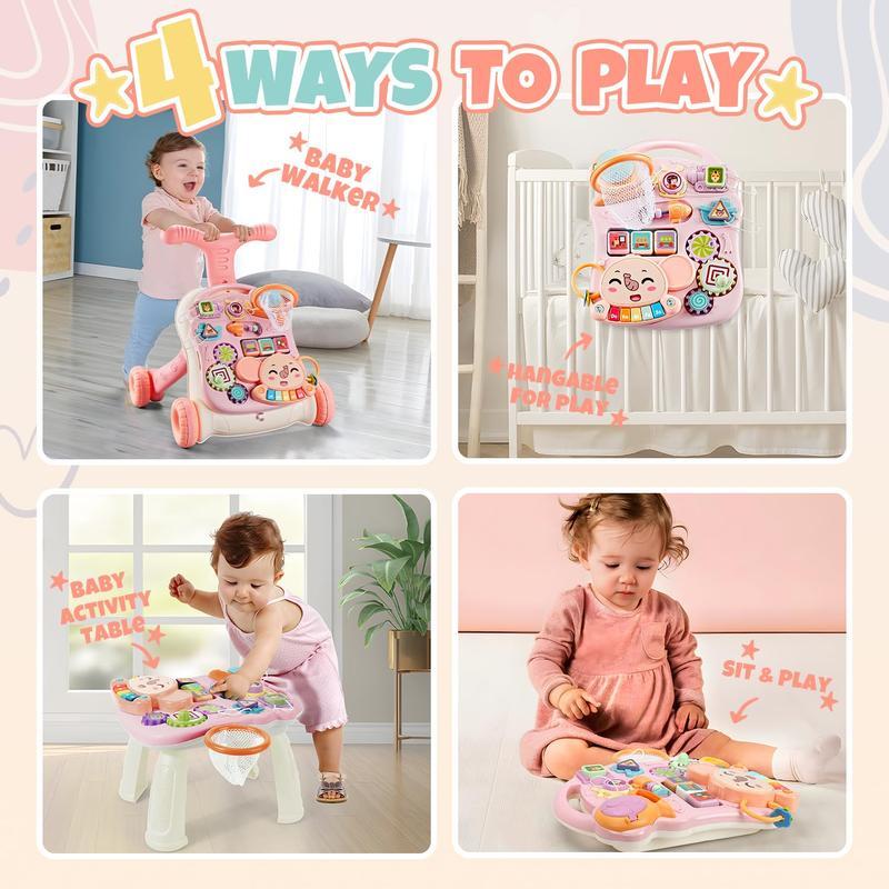 TOY Life 3 in 1 Baby Push Walker and Activity Center，Sit to Stand Walker